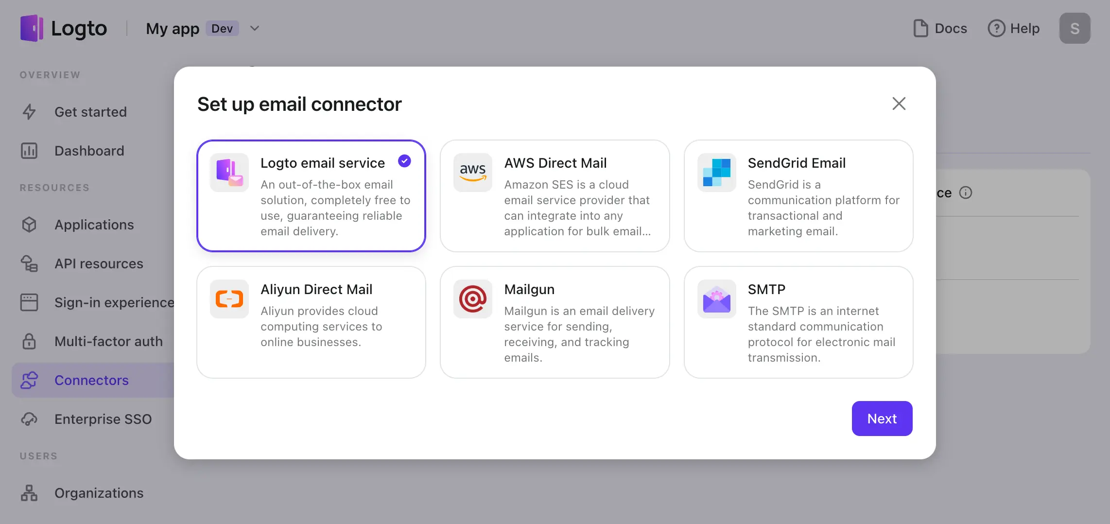 Add an Email connector on Logto cloud