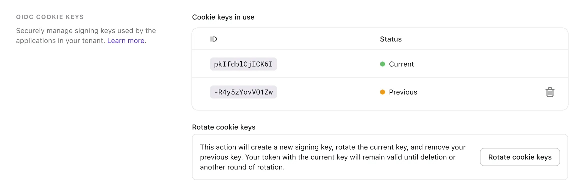 Console UI - Cookie keys