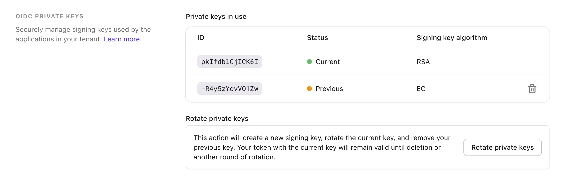 Console UI - Private keys
