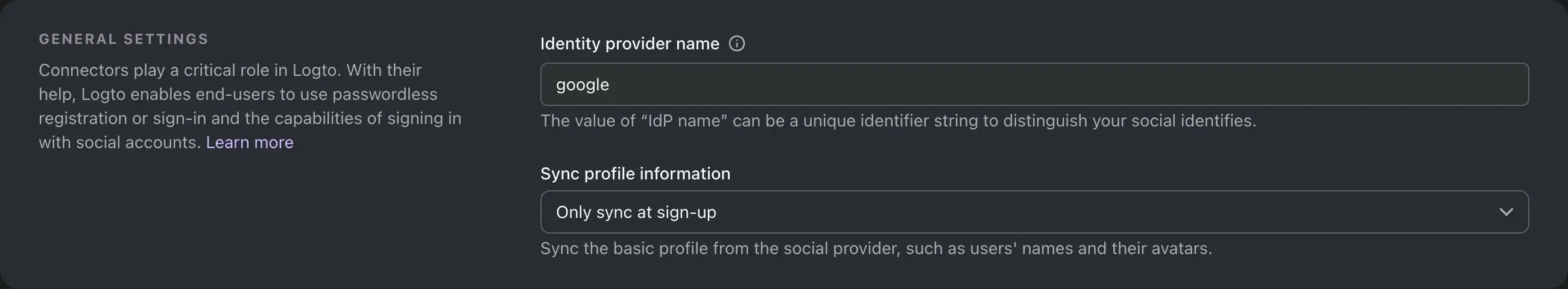Connector IdP name
