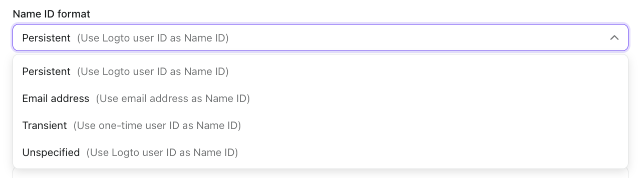 SAML name ID format