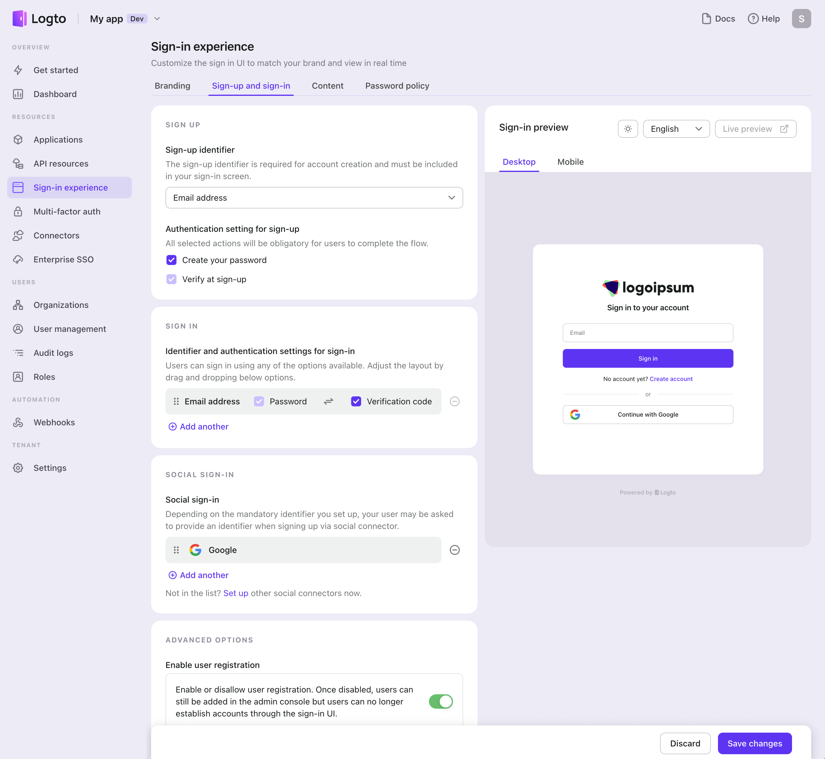 Sign-in Experience dashboard
