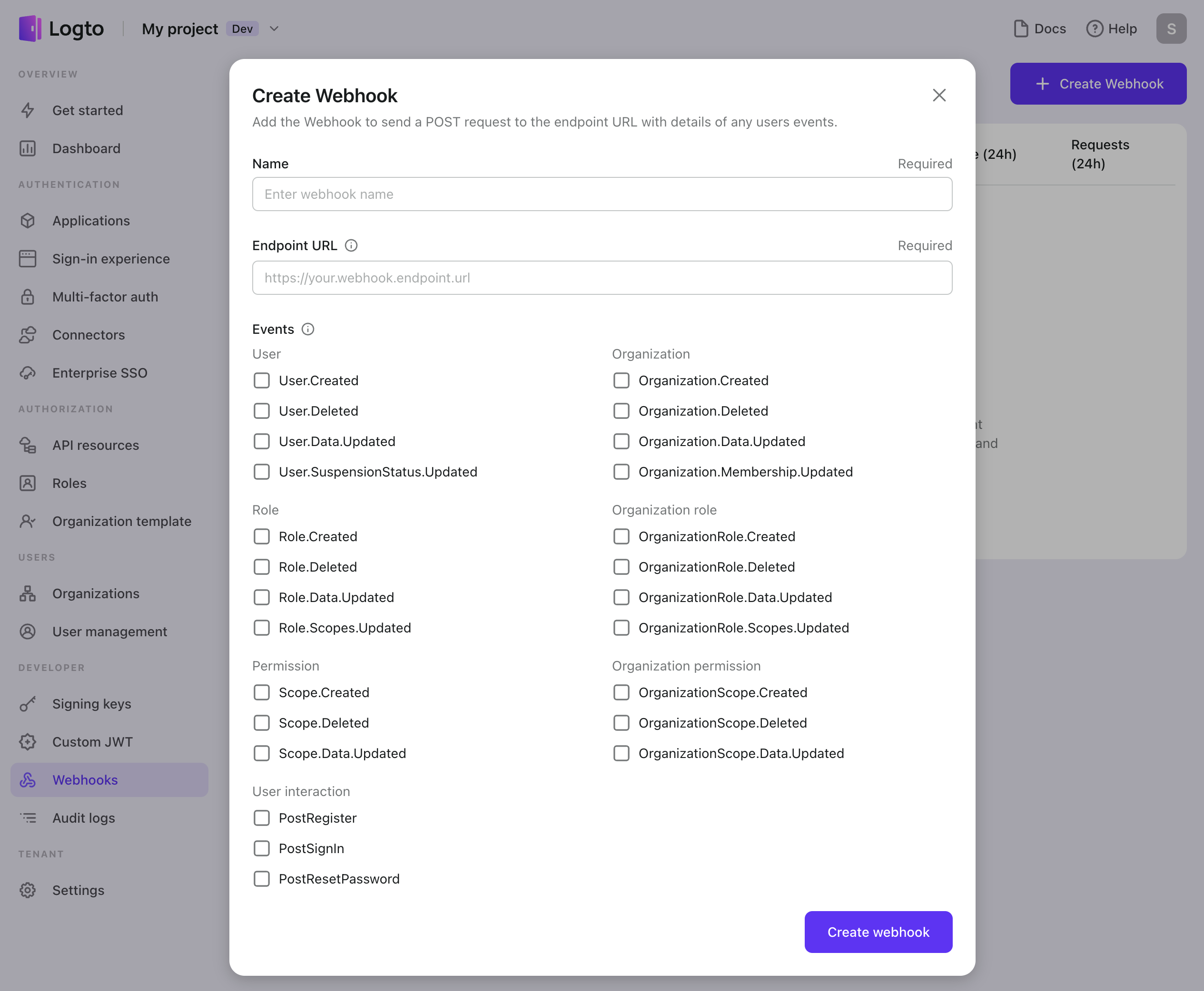 Webhook erstellen