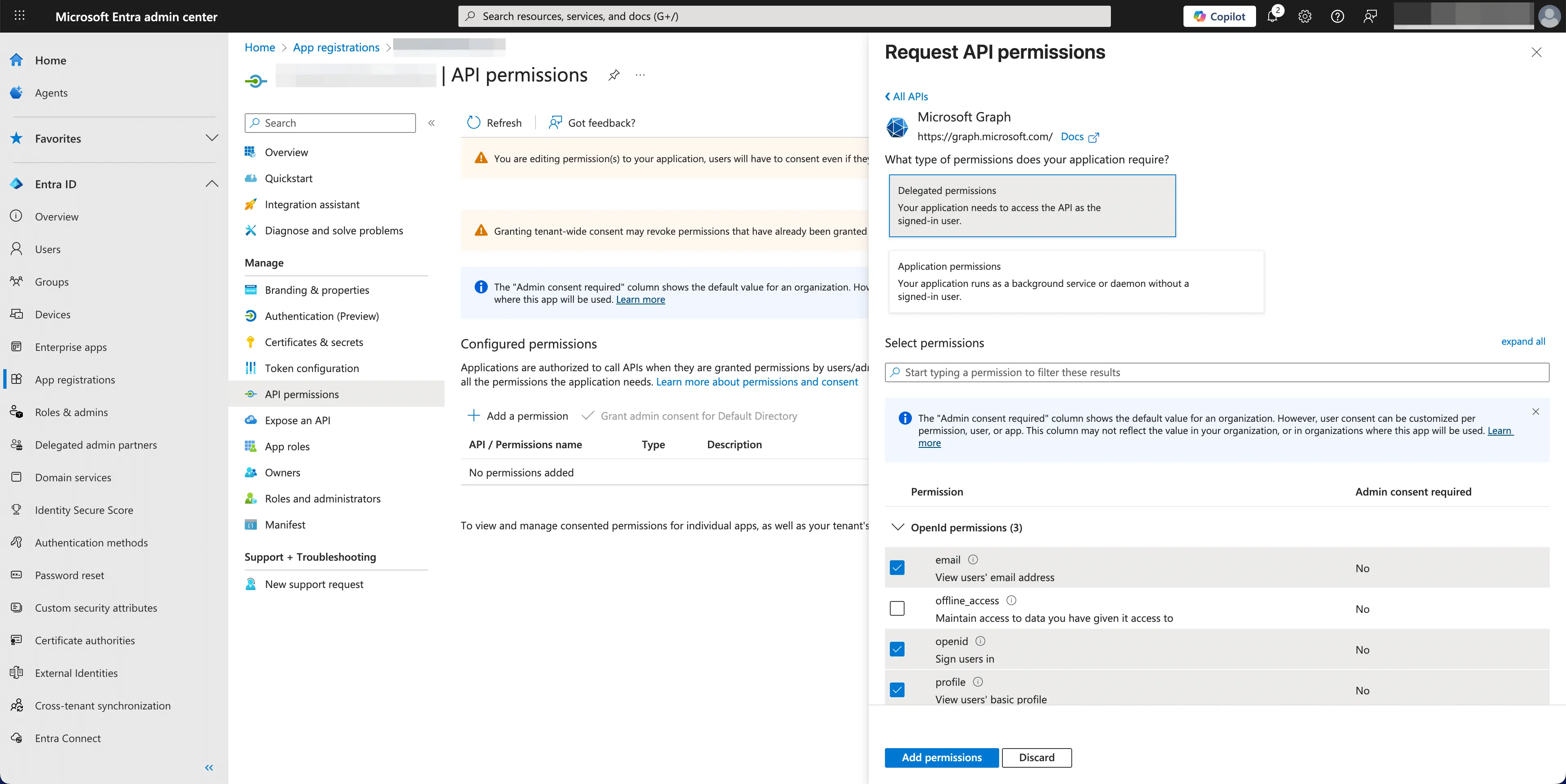 Microsoft API 권한 추가