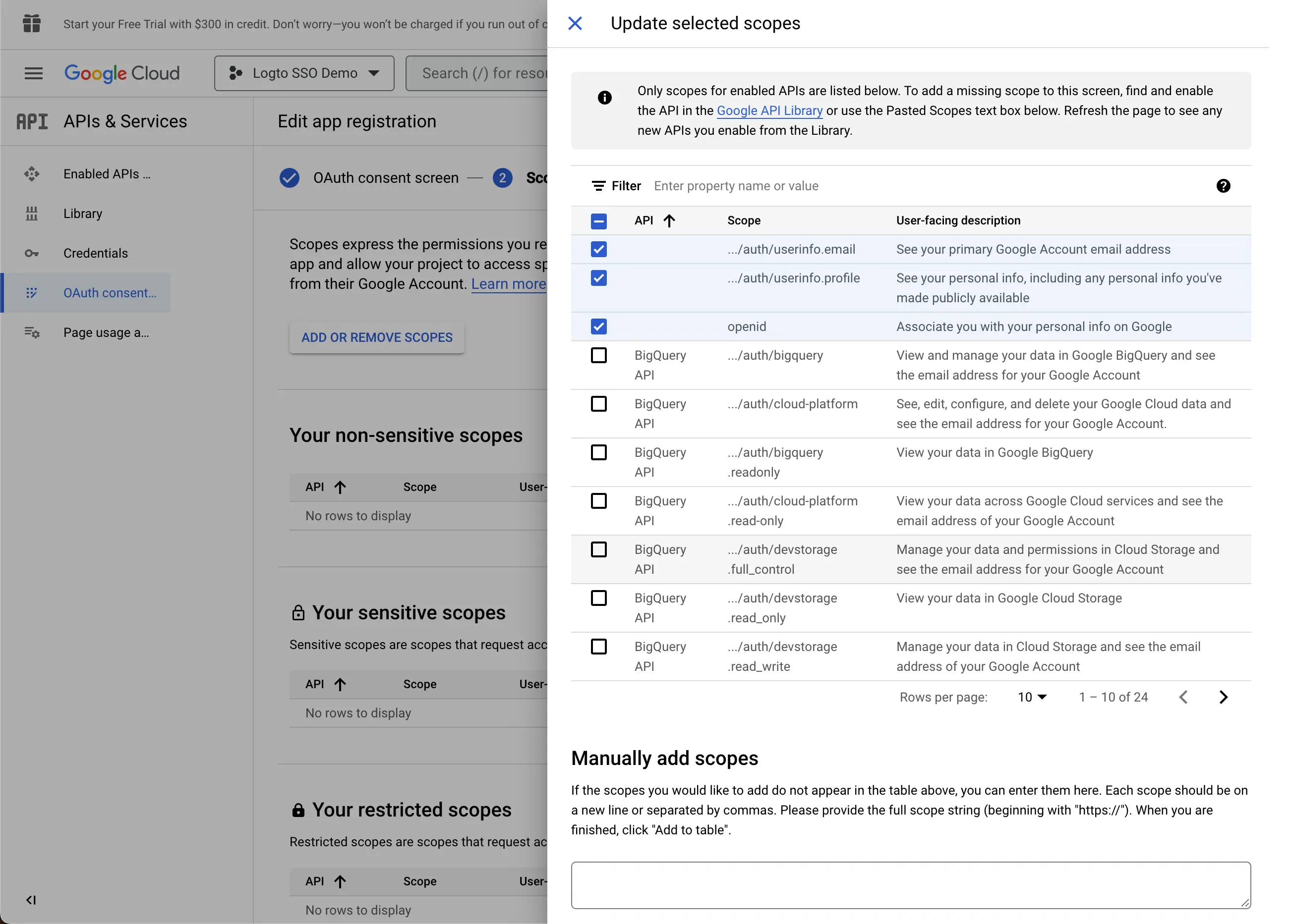 Google Workspace consent screen scopes