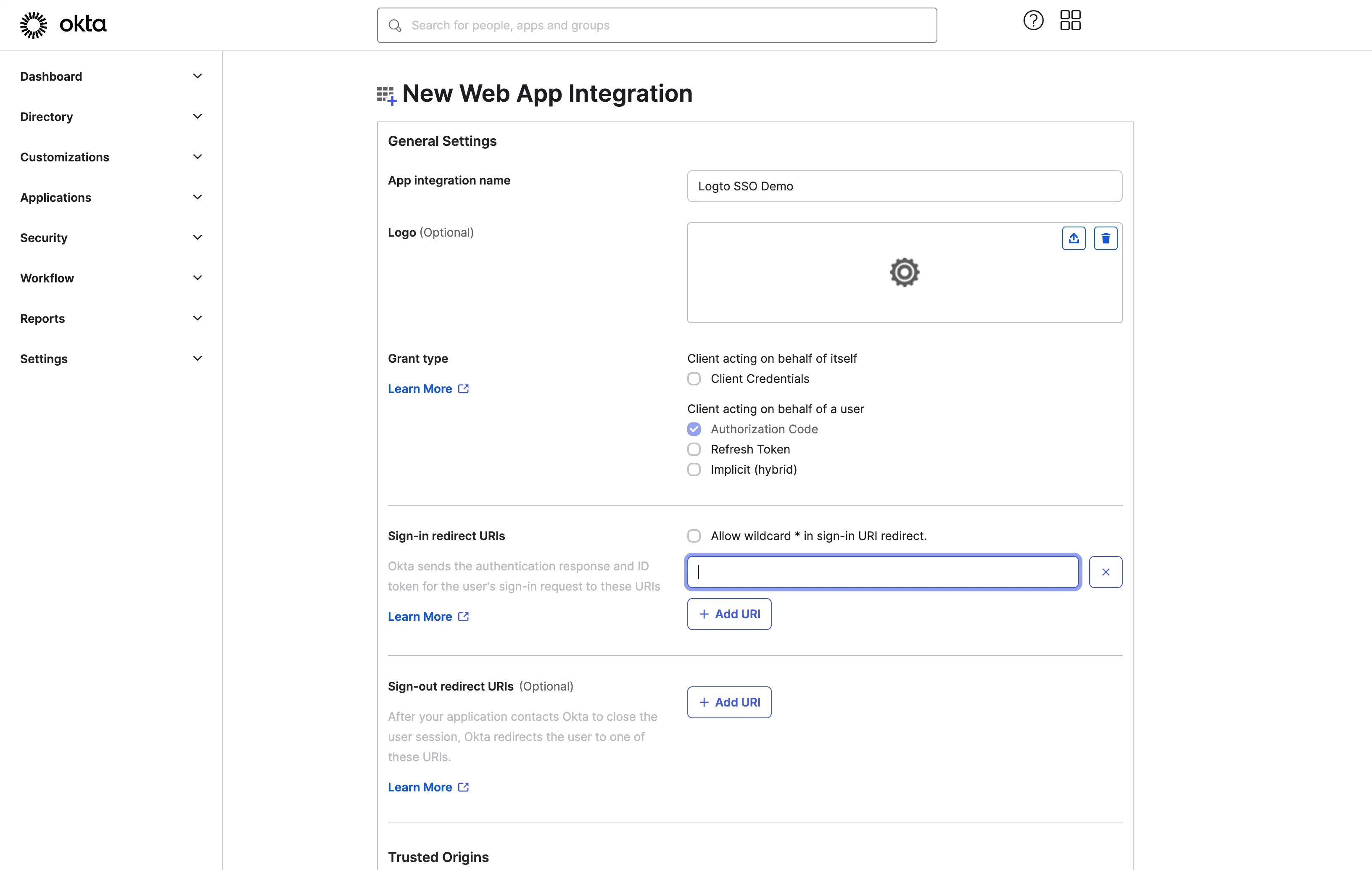 Configuración de la aplicación Okta