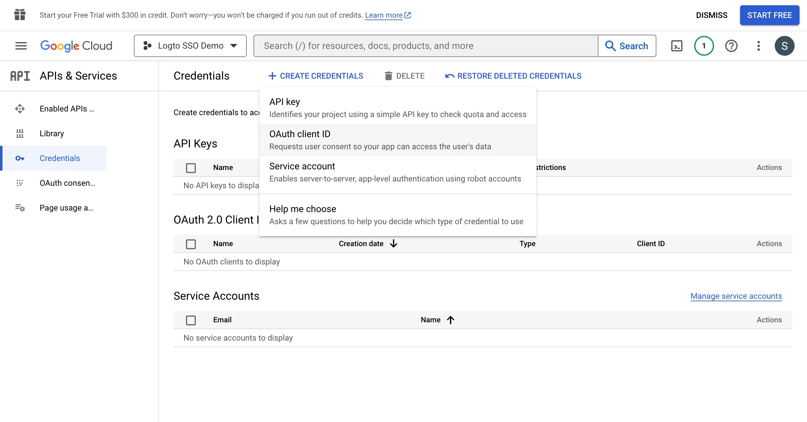 Google Workspace create credentials