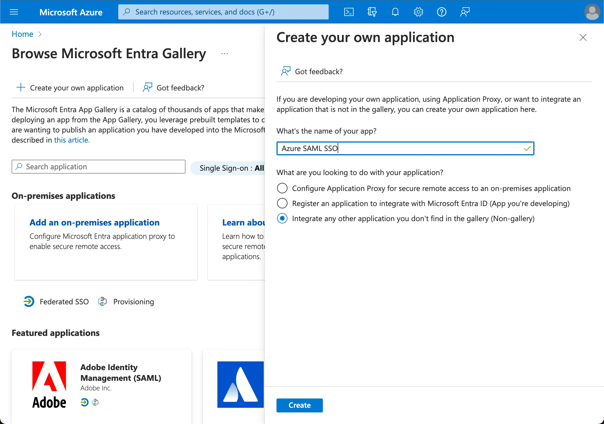 Azure AD create application